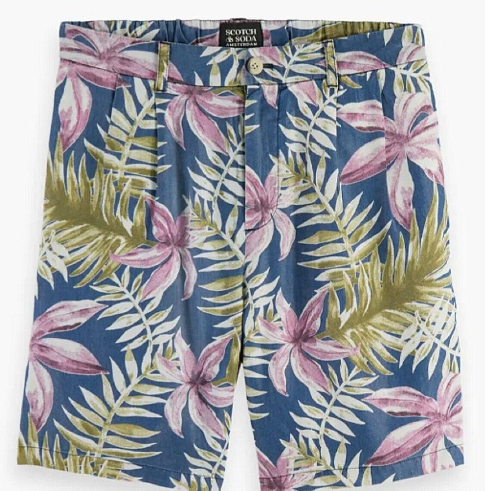 SCOTCH & SODA Twilt Loose Fit Tencell Lyocell Floral Pleated Shorts Blue